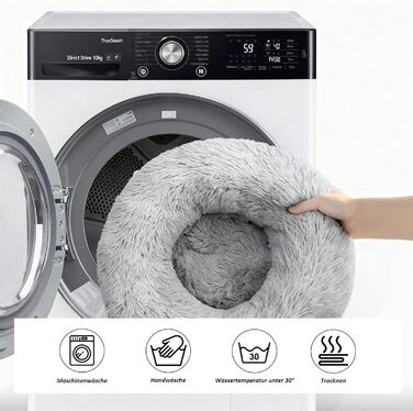 Кругле ліжко для собак та котів Caliyo, середнього розміру, 70 см (діаметр), світло-сіре, м'яке, знімний чохол, для прання та сушіння