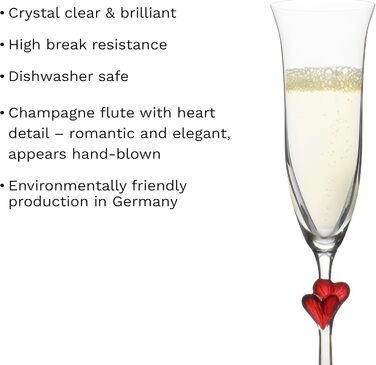 Champagnerські келихи Stölzle Lausitz L'Amour, 2 шт, 175 мл – Ідеальні для шампанського, секти та просекко – Зроблені з кришталевого скла без свинцю, стійкі до пошкоджень, придатні для миття в посудомийній машині