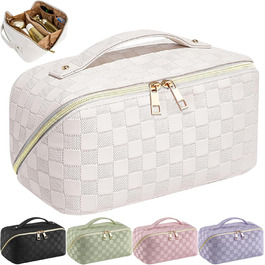 Косметичка для подорожей для жінок з великим об'ємом, водонепроникна, з перегородками, органайзер (кремовий абрикосовий)