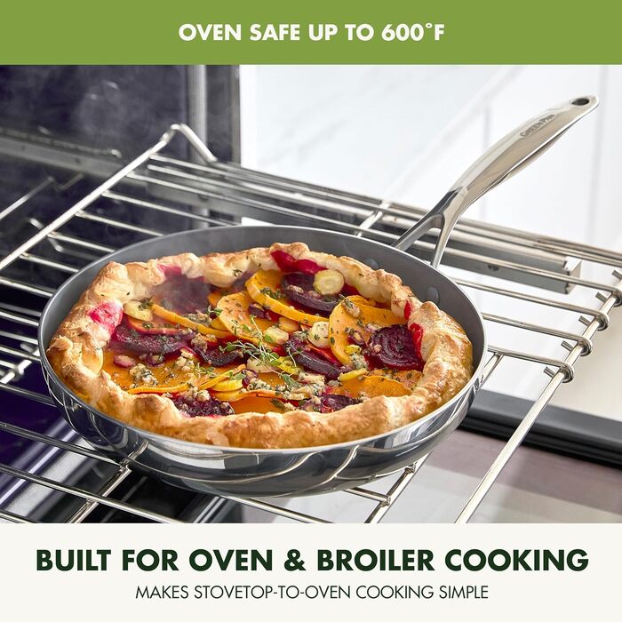 Набір сковорідок GreenPan Valencia Pro: 20.3 см та 25.4 см, нержавіюча сталь, 3-шарове покриття, керамічне антипригарне покриття без PFAS/PFOA