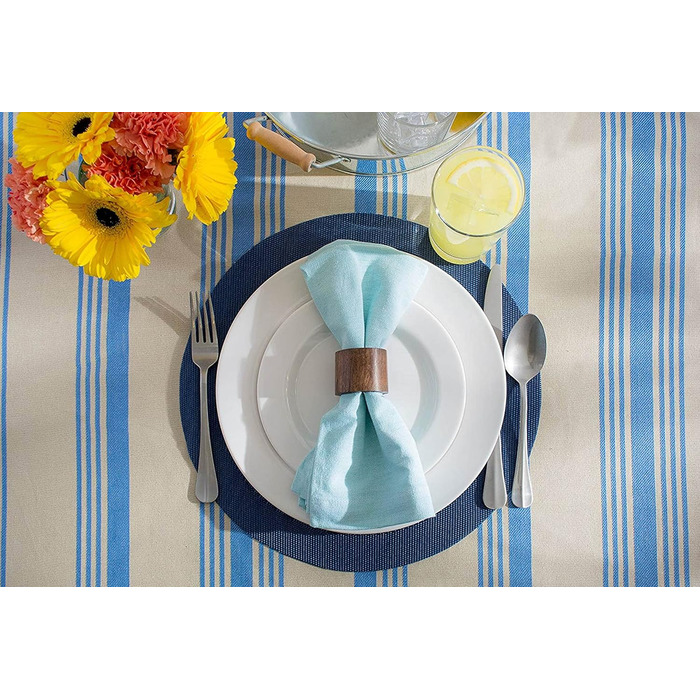 DII PVC Tablecloth Collection - Woven for Indoors and Outdoors, Polyvinyl Chloride, Nautical Blue, Round Placemat Set, 13.75