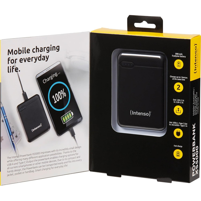 Powerbank Intenso Powerbank XS 5000mAh чорний – зовнішній акумулятор для смартфона, планшета, MP3-плеєра, цифрової камери