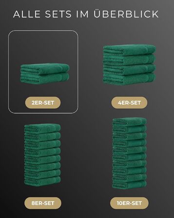 Набір махрових рушників 100% бавовна Oeko-TEX, 70x140 см, 600 г/м², поглинаючі та м'які з петлею для підвішування, зелені, 2 шт.