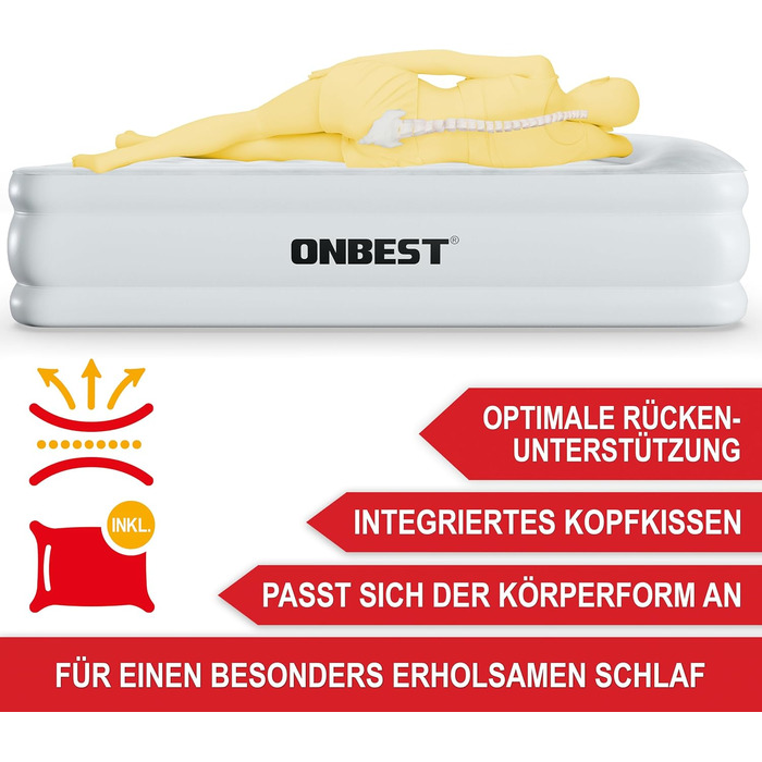 Надувне ліжко самонадувне - для 2 осіб - 203 x 152 x 46 см - з електричним насосом - надувне ліжко для гостей, надувається за 3-5 хвилин - вбудована подушка (Білий)