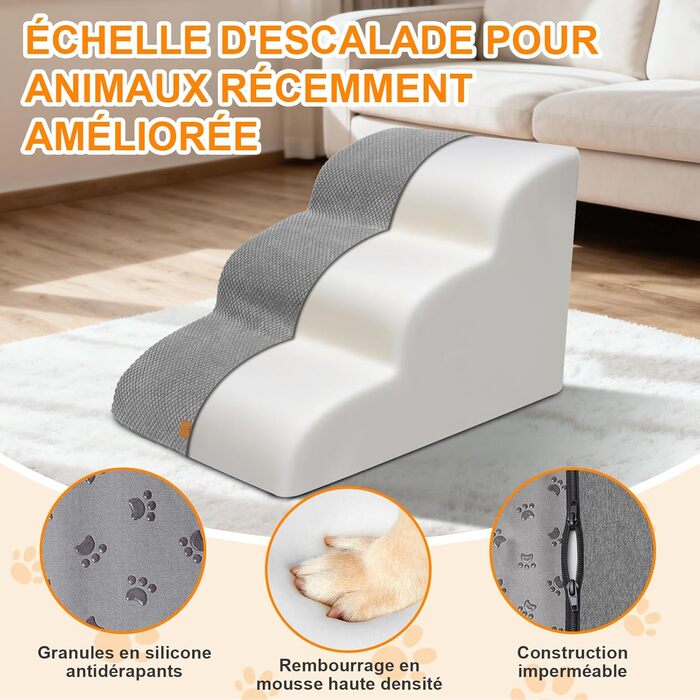 Східці для собак Masthome: 4 сходинки, знімний та пральний чохол, протиковзкі, для ліжка/софи (сірий)