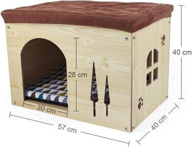 Wooden Dog House with Mattress - Detachable Cat House in Shoe Locker Shape - Indoor Pet House for Cats, Puppies, Dogs & Small Animals - All Seasons Pet Nest - Beige, Large (L)