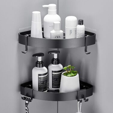 GERUIKE Shower Shelf No Drilling Shower Caddy Black Corner Shelf, Triangle Shower Basket, Bathroom Shelf Bathroom Rack, Shower for Bath Kitchen Toilet, Aluminum, 2 Pack