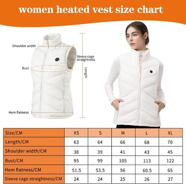 Електрична гріюча жилетка для жінок з акумулятором, легка, з USB-підключенням та кишенями, тепла, Slim Fit, для риболовлі, активного відпочинку, полювання, білого кольору, розмір M