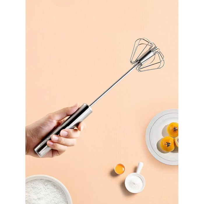 1 piece semi-automatic rotating whisk, stainless steel whisk, kitchen tool