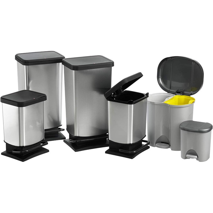 Відро для сміття Rotho Paso 20л з кришкою, пластикове, сріблясто-металеве