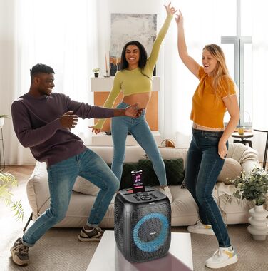 Reflexion PS09BT: Портативна Bluetooth-колонка для вечірок, DJ та караоке, 500 Вт, радіо UKW-PLL, світлодіодний ефект, мікрофон, акумулятор, чорний (PSX11BT)