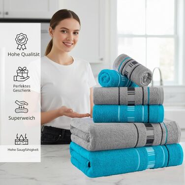 Подарунковий набір рушників Casa Copenhagen, 6 предметів, 100% єгипетська бавовна, сіро-бірюзовий колір, 600 г/м² (2 банні рушники, 2 рушники для рук, 2 рукавички)