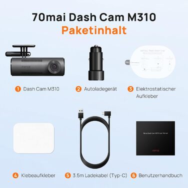 Відеореєстратор 70mai M310 2K WiFi для авто, 1296P WDR, Super Night Vision, 24h парковка, запис по колу, виявлення зіткнень, 256GB