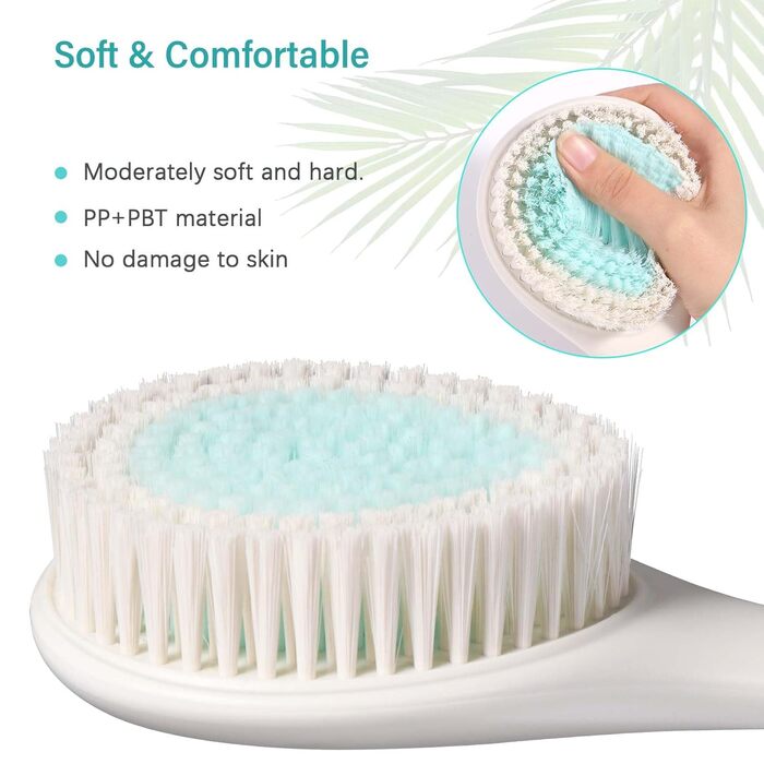 Щітка для душу Brencco з довгим руків'ям, для чищення спини та тіла, антиковзка, для догляду за шкірою