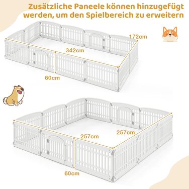 Лягу для цуценят COSTWAY, розкладний вольєр для собак з 6 панелями та замкненою дверима, 60 см, вольєр для собак на вулиці/в приміщенні, білий
