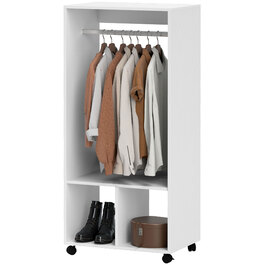 HOMCOM Mobile Clothes Closet Wardrobe with Shelf 4 Swivel Wheels for Living Room Bedroom, Aluminum Alloy, 60 x 40 x 127 cm, White | Aosom