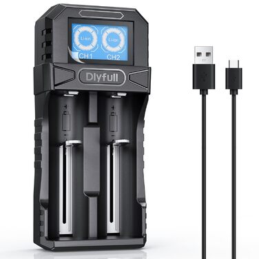 Зарядний пристрій Dlyfull 18650 Universal LCD для Li-ion акумуляторів 3.7V (18650, 21700, 26650, 22650, 16340), USB-C, 2 слоти