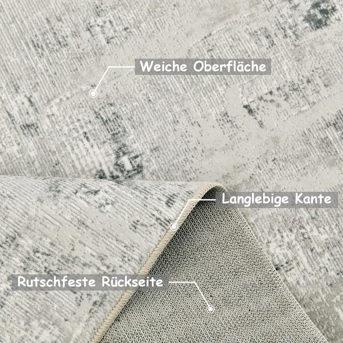 Килим для вітальні блакитний вінтажний меланжевий з ефектом вицвітання, короткий ворс, килими, прання, нековзкі килими для спальні (200x300 см, зелено-сірий)