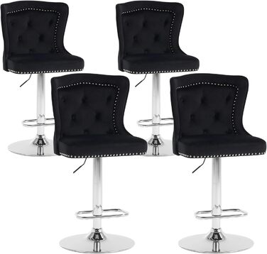KHISCHMO Set of 2 Velvet Bar Stools - Modern Kitchen Counter Stools with Lion Paw Pulls - Adjustable Height, 360° Swivel - Black (Set of 2)