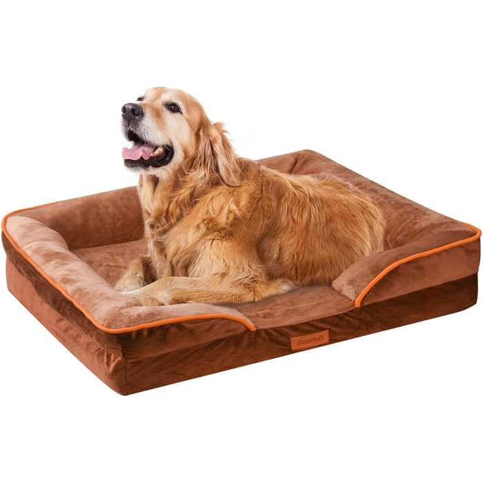 AUSCAT Orthopedic Dog Bed Small Dogs - Dog Bed Memory Foam with Removable, Washable Cover, Waterproof Liner, and Non-Slip Bottom, 60cm L x 45cm W x 15cm H (L 88 x W 64 x H 20 cm, Brown)