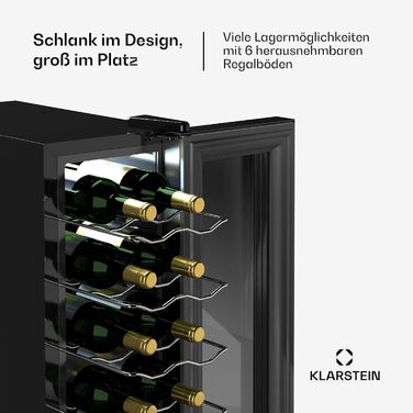 Klarstein Wine Refrigerator - 1 Zone Compact Wine Cooler, 42L Capacity, Glass Door, Indoor/Outdoor Use, 5-18°C, 16 Bottle Wine Fridge