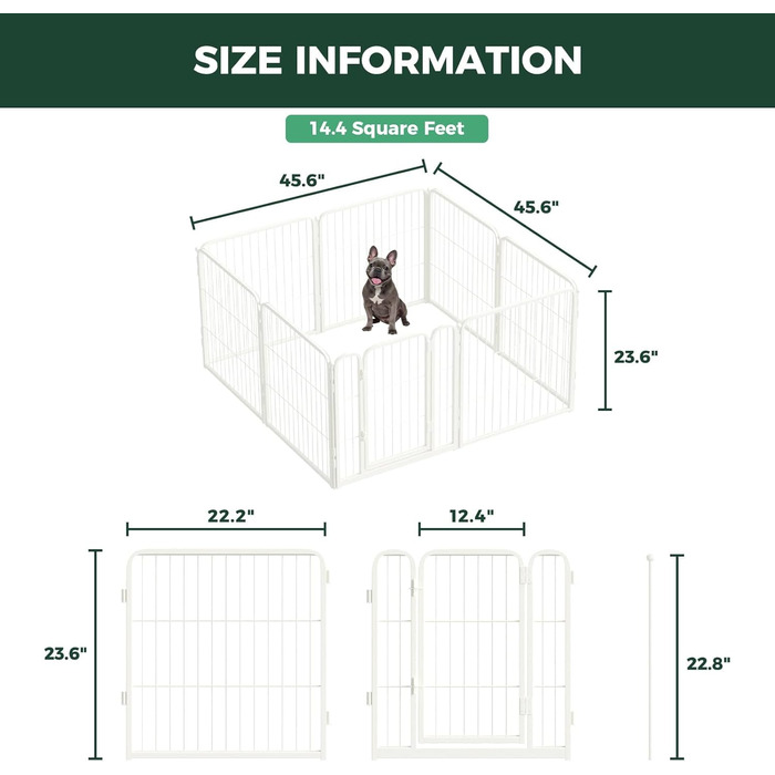 Кія Pawadise: вольєр для собак з акрилу та металевої сітки, 61 см, 8 панелей, білий, для цуценят та маленьких собак, міцний, патентований