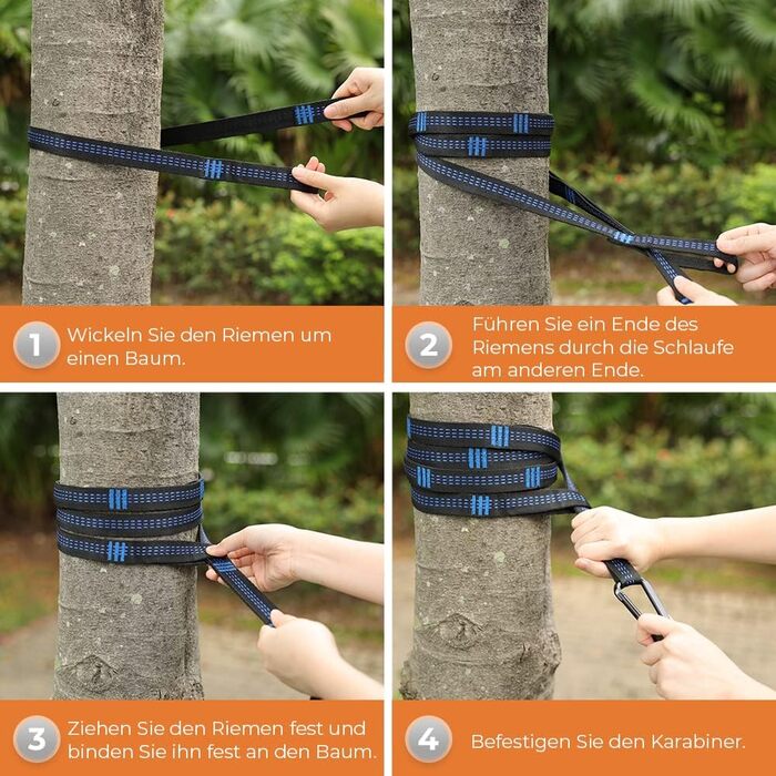 Гімніс Гамак для відпочинку на відкритому повітрі Ultraleicht, 275x140 см, з мотузками та карабінами, 300 кг, Оранжевий - Сірий