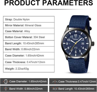 HANPOSH чоловічий годинник: тактичний годинник для військових, армійський годинник з датою, водостійкий (3ATM), кварцовий годинник для активного відпочинку та спорту (блакитний, сірий, блакитний)