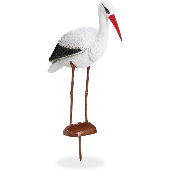 Relaxdays, white/red garden figure stork, garden decoration figure, fish heron protection, welcome stork for new baby, HBT 80 x 22 x 64 cm, garden decoration figure