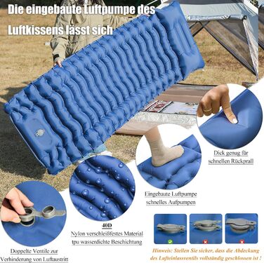 Надувна туристична матрац Holwim Isomatte з самонадуваванням, самостійно надувається, з подушкою та насосом, ультралегка, компактна, для кемпінгу, блакитна