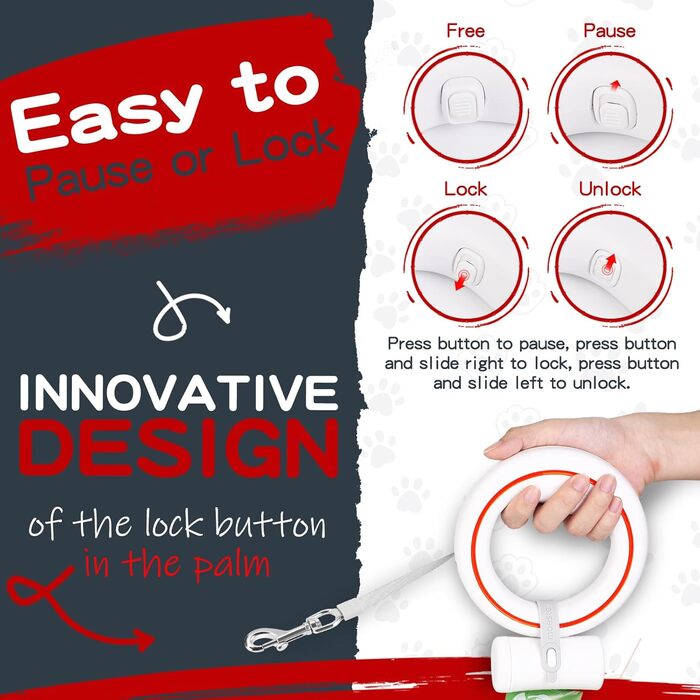 Висувна поводок для собак, ручне кріплення, 3 м, без спутанню, з тримачем для пакетів, для середніх та маленьких собак (чорний/зелений) (білий/червоний)