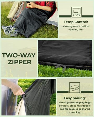 Ohuhu Lightweight Sleeping Bag - Compact & Ultralight (900g) Summer Sleeping Bag for Camping, Travel, Festivals - Indoor/Outdoor Use - Black
