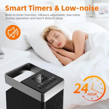 OMISOON Heater 2000W, ECO energy-saving, PTC thermostat heating with 90° oscillation, 24h timer, wind setting, multiple protection, remote control, 4 modes, for home, bedroom, office