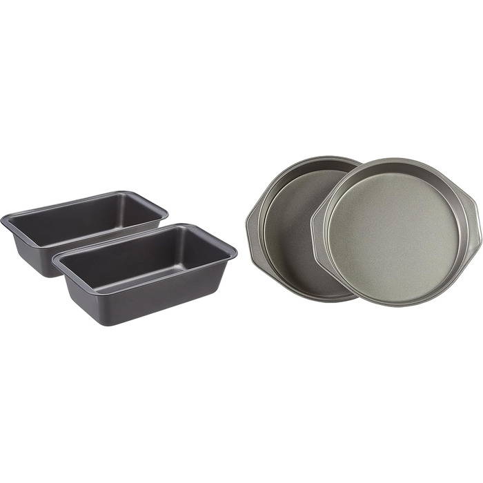 Amazon Basics - 22.8 cm Cake Pans, Non-Stick, Carbon Steel, 2-Pack & Amazon Basics - Non-Stick Baking Pan, Carbon Steel, 23.5 x 12.7 cm, 2-Pack