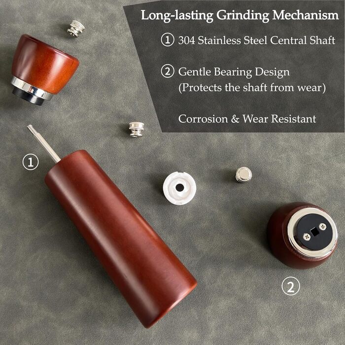 Набір з двох мельниць для солі та перцю з акації з регульованим керамічним жорном – 21 см