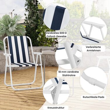WOLTU Folding Camping Chairs, 2-Piece Set, Folding Chair, Lightweight Fishing Chair with Armrests for Picnic, Outdoor, Hiking, Garden, Balcony, (White+Blue)