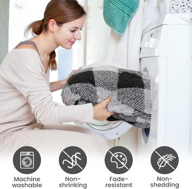 Водонепроникний килимок для собак, 152x127 см, фланель та шерпа, для середніх та великих собак, чорний в клітинку