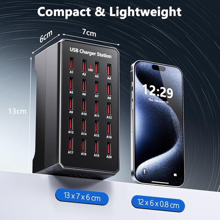 USB-зарядний пристрій 20 портів 100W/20A, настільна станція для iPhone 14/15/16, Samsung Galaxy S23/S24, Google Pixel, планшетів та інших USB-пристроїв