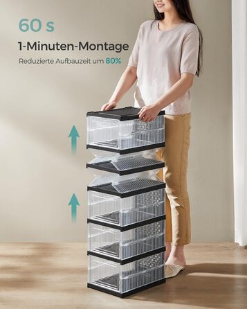 SONGMICS Shoe Cabinet Set, with 18 Shoe Boxes, Integrated Shoe Organizer, Foldable, Portable, for Shoes up to Size 46, 1-Minute Assembly, Transparent-Cloud White LSP207W01 (Transparent + Ink Black, 2)