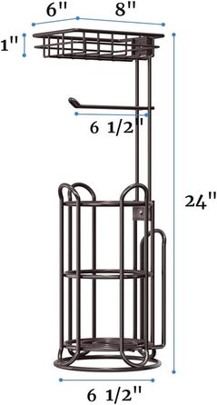 Тримач туалетного паперу TreeLen Mega Roll з нержавіючої сталі, тримач для серветок, стійка для туалетного паперу з полицею для телефону/ганчірки та підставка для журналів, хром (для 4 рулонів, чорний тримач туалетного паперу)