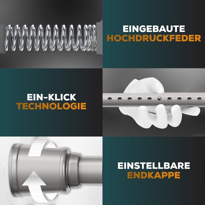 Штанга для штор без свердління 370-420 см, Ø 32 мм, сіра - штанга для кріплення штор, душової кабіни, дверей та шафи