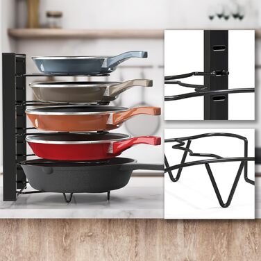 Організатор для каструль та сковорідок Simple Houseware з 8 відділеннями, регульована висота, чорний