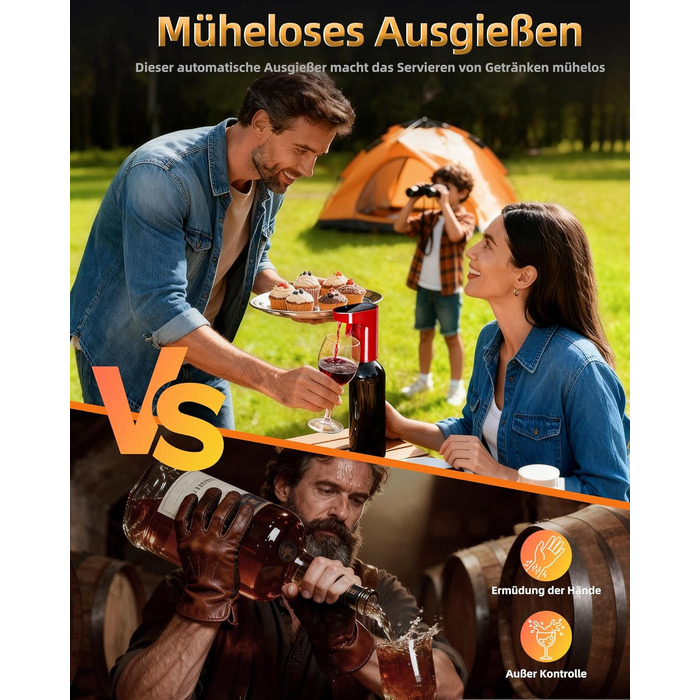 Електричний декантер для вина 5-в-1 з регулюванням дозування та цифровим виливом, автоматичний розливач вина, подарунок на День народження/День Святого Валентина (червоне)