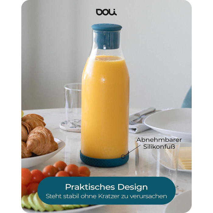 Glass Giraffe with Lid 1.5L Black - Robust & Secure Stand - Water Carafe for Hot & Cold Drinks - Dishwasher Safe - BPA-Free
