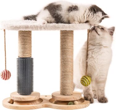 MEWOOFUN 2-Layer Rotating Kitten Toy Cat Toy Self-Entertainment - Cat Toy Roller for Indoor Cats with Natural Sisal Scratcher Cat Self-Care, (white)