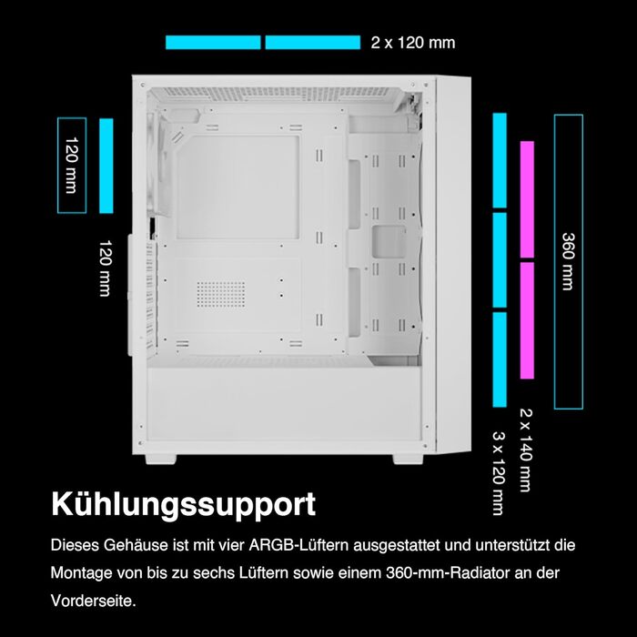 Корпус для ПК GAMDIAS AURA GC2 ELITE WH ARGB: Midi-Tower з 4 RGB-вентиляторами, сітчаста передня панель, скло, підтримка синхронізації материнської плати, чорний