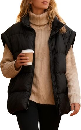 Жіноча степкова жилетка з коміром-стійкою, без рукавів, тепла на осінь-зиму, для активного відпочинку, чорна, S-XXL