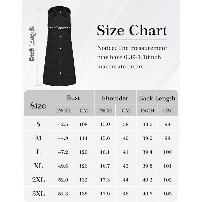 Жіноча зимова жилетка Maeau: тепла, довга, з капюшоном та кишенями (чорний, XXL)