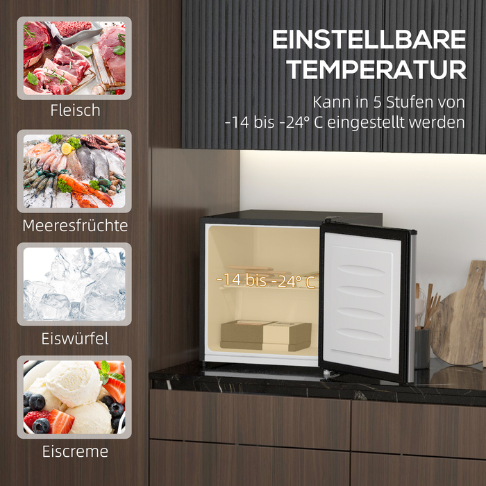 HOMCOM Mini Freezer, 35L Capacity, -14 to -24°C (-10 to -4°F), 5 Temperature Settings, 18.5 x 17.4 x 19.2 inches, Silver