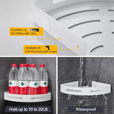 Hoomtaook Shower Shelf Shower Caddy White No Drilling Corner, Bathroom Shelf Bathroom Caddy Aluminum Shower Basket Bathroom Organizer Accessories Matte Finish Shower Baskets & Shower Shelves 2 Pieces with Hooks White